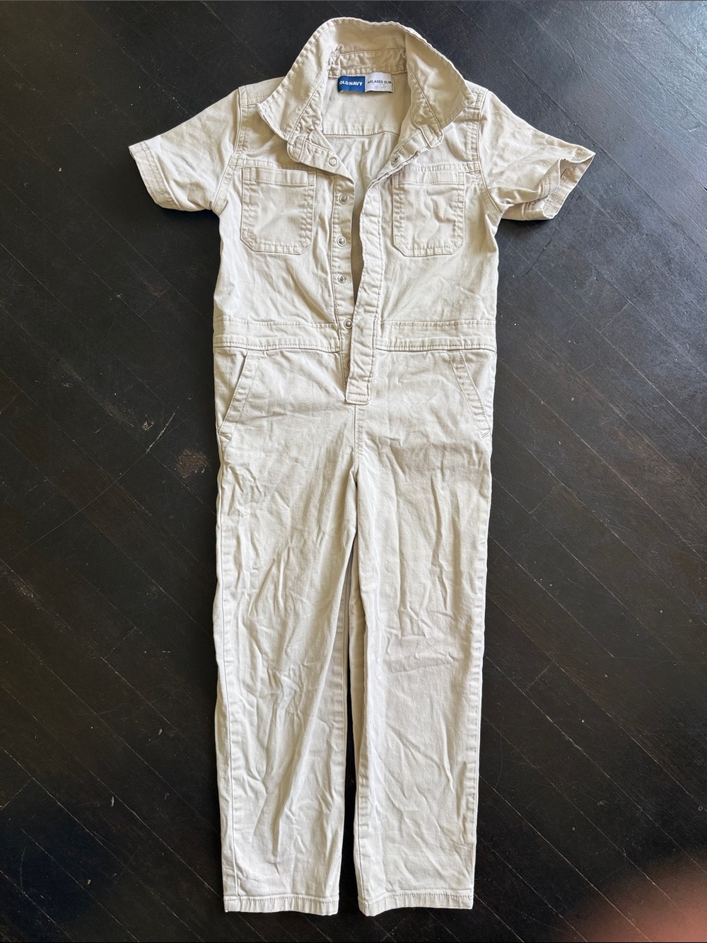 Old Navy skinny khaki jumpsuit  Short-Sleeve snaps stretchy - gender neutral